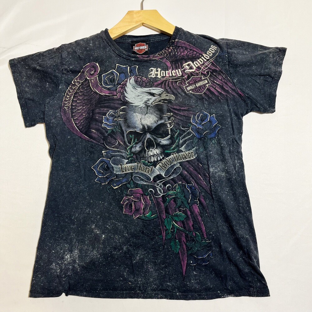 Vintage Harley-Davidson Shirt Womens S Biker Skull French Lick IN Wings Hardy